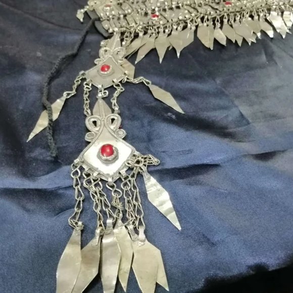 Vintage Turkman Tribal Kuchi Matha Patti, Ethnic Head Piece With Long Dangling - Picture 6 of 9